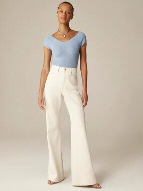 J. CREW Vintage Flare Jean Ecru Wash Ivory Full Length High Rise Sailor Size 30